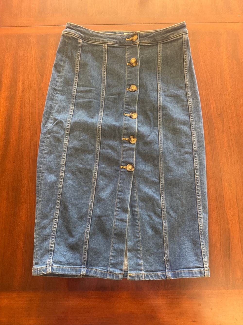 Anthropologie Pilcro and the Letterpress Denim Button-Front Midi Pencil Skirt - Picture 2 of 11